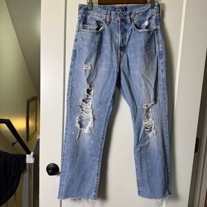 Polo by Ralph Lauren Wms Relaxed Straight Jean Distressed High Waist Button Fly